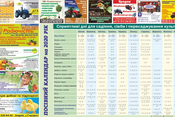 Посівний календар на 2020 рік (від 26.02.2020)